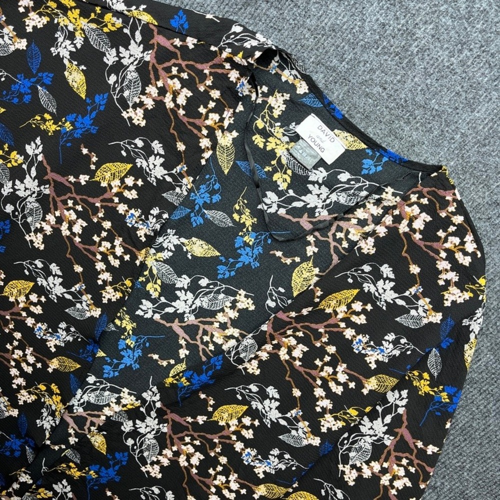 David and Young Floral Kimono Wrap Black Blue Yellow Boho One Size FST078487